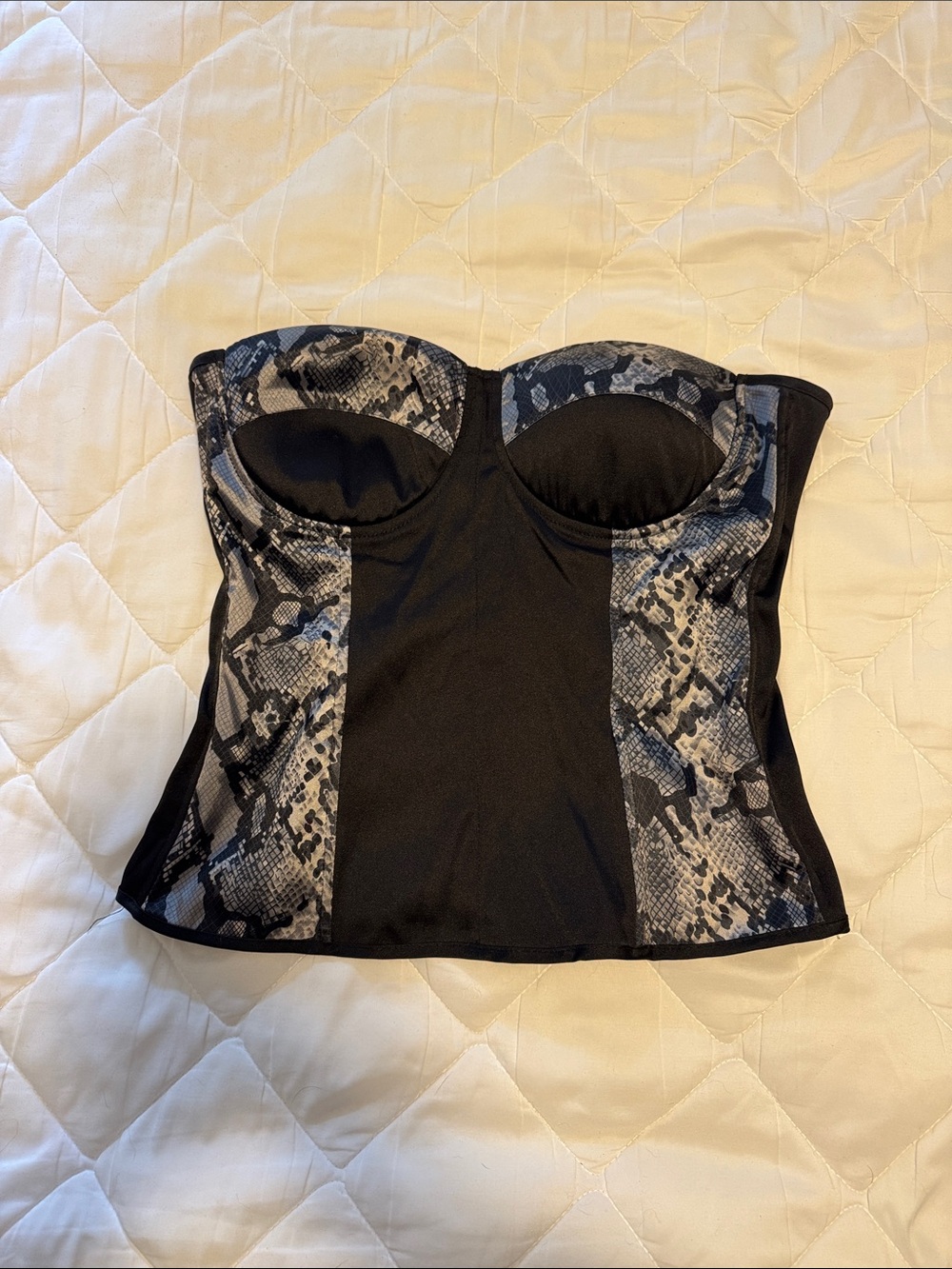 Charlotte Russe Black and Gray Snake Print Bustier Top